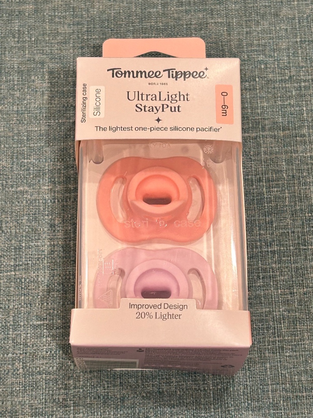 Tommee Tippee UltraLight StayPut Silicone Pacifiers 0-6m Pink Purple Case